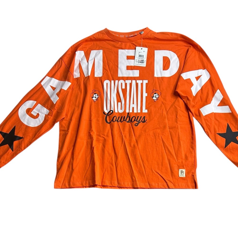NWT Pressbox Oklahoma State Cowboys Long Sleeve‎ “GAMEDAY” Tee Orange OS